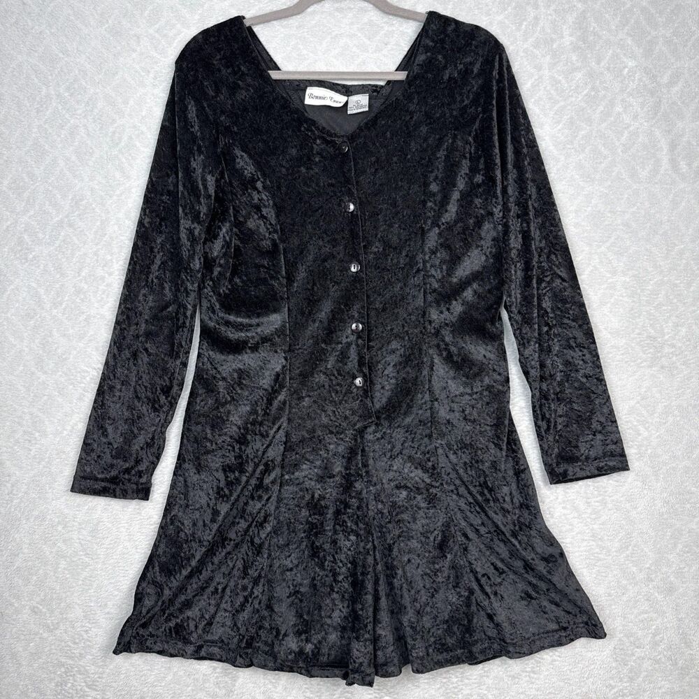 Vtg Crushed Velvet Shorts Romper Womens L Black Whimsigoth Vamp Witchy 90s Y2K